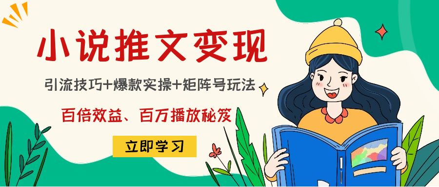 小说推文训练营:引流技巧+爆款实操+矩阵号玩法,百倍效益、百万播放秘笈|淘骐网赚资源库