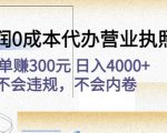 高利润0成本代办营业执照项目:一单赚300元日入4000+不会违规,不会内卷|淘骐网赚资源库