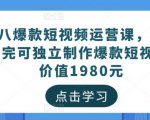 黑八爆款短视频运营课,新手学完可独立制作爆款短视频-价值1980元|淘骐网赚资源库