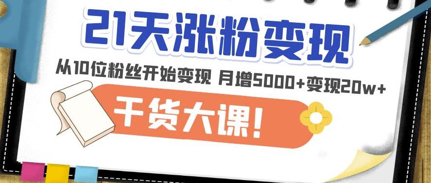 21天精准涨粉变现干货大课:从10位粉丝开始变现月增5000+变现20w+|淘骐网赚资源库