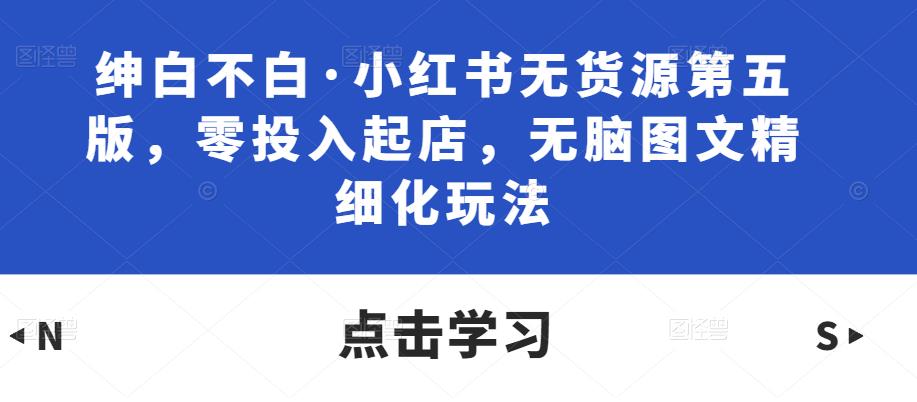 绅白不白·小红书无货源第五版,零投入起店,无脑图文精细化玩法|淘骐网赚资源库