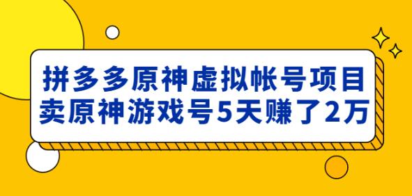 外面卖2980的拼多多原神虚拟帐号项目:卖原神游戏号5天赚了2万|淘骐网赚资源库