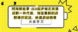 网淘那些事·从0起步做无货源店群一件代发,淘宝最新的店群操作玩法,快速启动销售|淘骐网赚资源库