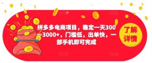 2023拼多多电商项目，稳定一天300～3000+，门槛低，出单快，一部手机即可完成|淘骐网赚资源库