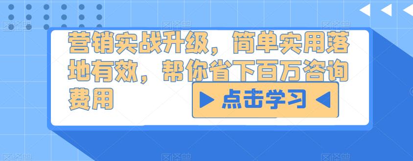 营销实战升级,简单实用落地有效,帮你省下百万咨询费用|淘骐网赚资源库