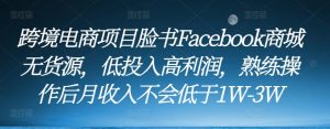 跨境电商项目脸书Facebook商城无货源,低投入高利润,熟练操作后月收入不会低于1W-3W|淘骐网赚资源库