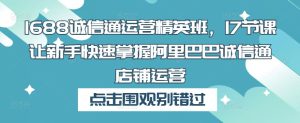 1688诚信通运营精英班,17节课让新手快速掌握阿里巴巴诚信通店铺运营|淘骐网赚资源库