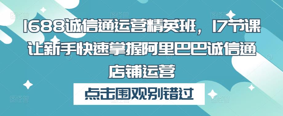 1688诚信通运营精英班,17节课让新手快速掌握阿里巴巴诚信通店铺运营|淘骐网赚资源库