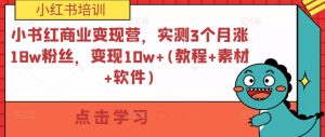 小书红商业变现营,实测3个月涨18w粉丝,变现10w+(教程+素材+软件)|淘骐网赚资源库
