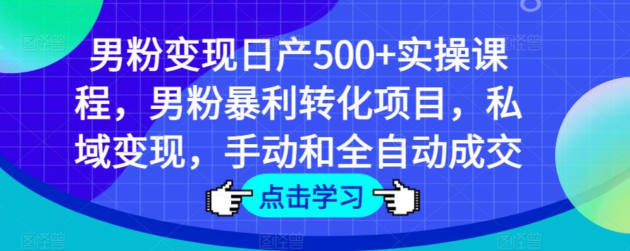 男粉变现日产500+实操课程,男粉暴利转化项目,私域变现,手动和全自动成交|淘骐网赚资源库