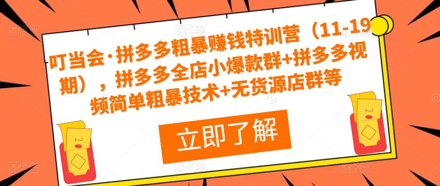叮当会·拼多多粗暴赚钱特训营(11-19期),拼多多全店小爆款群+拼多多视频简单粗暴技术+无货源店群等|淘骐网赚资源库