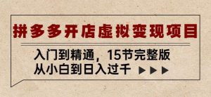 拼多多开店虚拟变现项目:入门到精通,从小白到日入过千(15节完整版)|淘骐网赚资源库