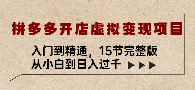 拼多多开店虚拟变现项目:入门到精通,从小白到日入过千(15节完整版)|淘骐网赚资源库