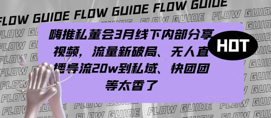 嗨推私董会3月线下内部分享视频，流量新破局、无人直播导流20w到私域、快团团等太香了|淘骐网赚资源库