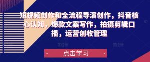 短视频创作和全流程导演创作，抖音核心认知，爆款文案写作，拍摄剪辑口播，运营创收管理|淘骐网赚资源库