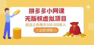 黄岛主·拼多多小网课无版权虚拟项目分享课：起店之后每天100-200收入|淘骐网赚资源库