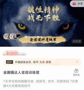 金圈圈达人变现训练营,7天学会如何破解抖音视频号快手流量密码,7天掌握4大流量变现技巧|淘骐网赚资源库