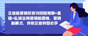 企业新营销获客18招短视频+直播+私域全网营销新思维,营销新模式,传统企业转型必学|淘骐网赚资源库