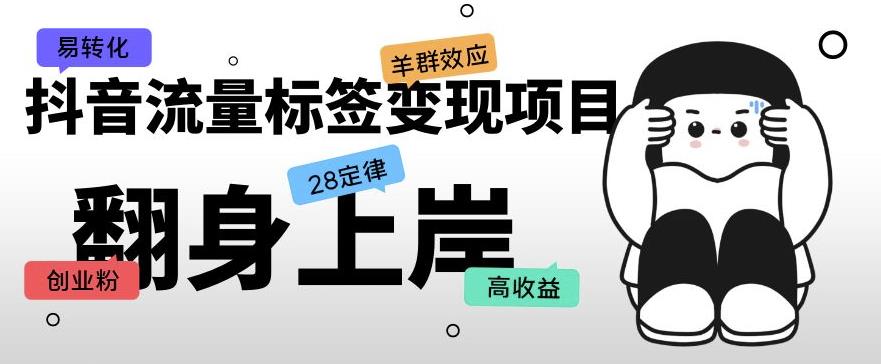 抖音流量标签变现项目,抖音创业粉轻松转化,单价高收益简单|淘骐网赚资源库