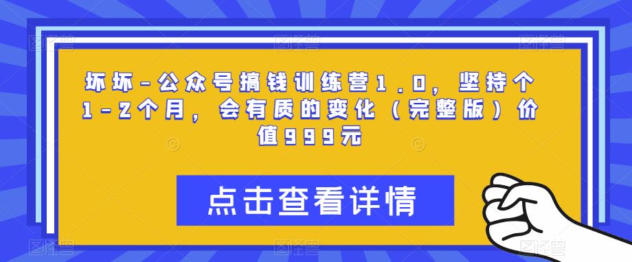 坏坏-公众号搞钱训练营1.0，坚持个1-2个月，会有质的变化（完整版）价值999元|淘骐网赚资源库