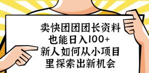 卖快团团团长资料也能日入100+新人如何从小项目里探索出新机会|淘骐网赚资源库