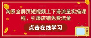 淘系全屏页短视频上下滑流量实操课程，引爆店铺免费流量|淘骐网赚资源库