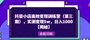 抖音小店高效变现训练营(第三期),实测变现5w,日入1000【揭秘】|淘骐网赚资源库