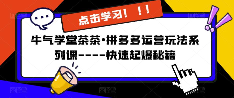 牛气学堂茶茶•拼多多运营玩法系列课—-快速起爆秘籍【更新】|淘骐网赚资源库