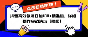 抖音高效截流日加100+精准粉,详细操作实战演示【揭秘】|淘骐网赚资源库