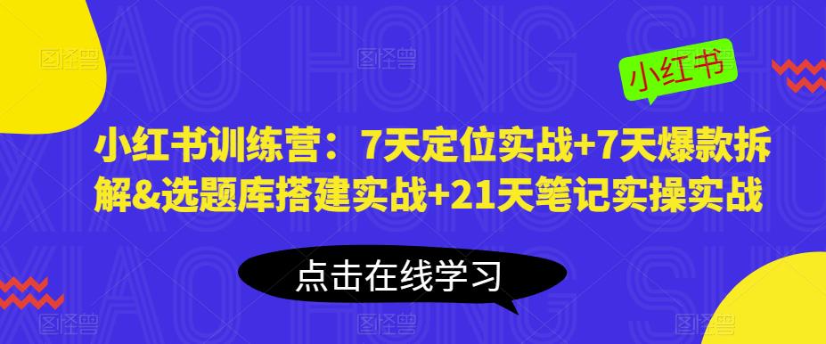 小红书训练营：7天定位实战+7天爆款拆解&选题库搭建实战+21天笔记实操实战|淘骐网赚资源库