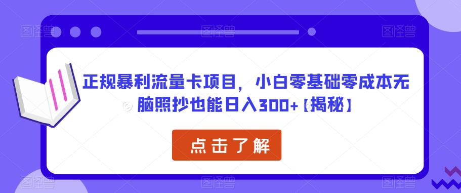 正规暴利流量卡项目,小白零基础零成本无脑照抄也能日入300+【揭秘】|淘骐网赚资源库