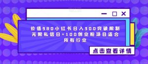 价值980小红书日入300突破限制无限私信日+100创业粉项目适合所有行业|淘骐网赚资源库