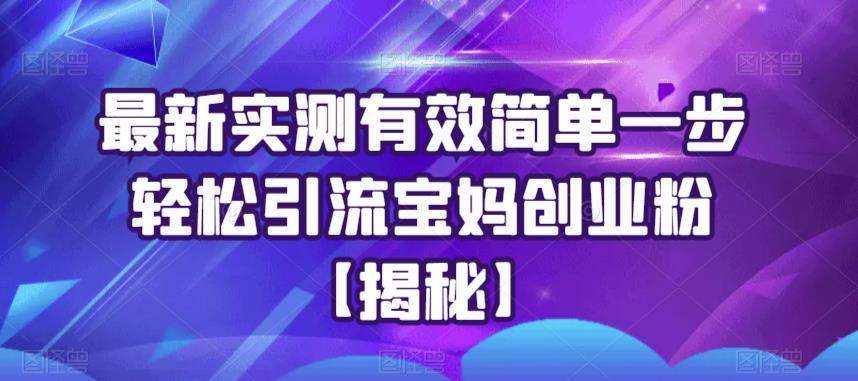 最新实测有效简单一步轻松引流宝妈创业粉【揭秘】|淘骐网赚资源库
