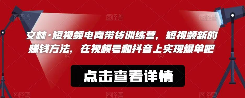 文林·短频视电商带训货练营,短视频的新赚钱方法,在视号频和抖音实上现爆单吧|淘骐网赚资源库