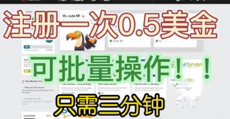 国外项目注册一次0.5美金，只需三分钟无脑操作，可批量同时放大操作，小白工作室福利【揭秘】|淘骐网赚资源库