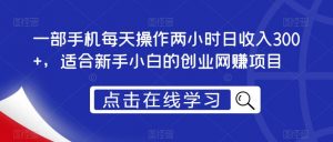 一部手机每天操作两小时日收入300+,适合新手小白的创业网赚项目【揭秘】|淘骐网赚资源库
