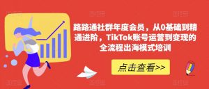 路路通社群年度会员,从0基础到精通进阶,TikTok账号运营到变现的全流程出海模式培训|淘骐网赚资源库