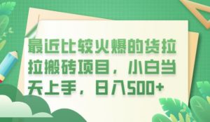 最近比较火爆的货拉拉搬砖项目，小白当天上手，日入500+【揭秘】|淘骐网赚资源库