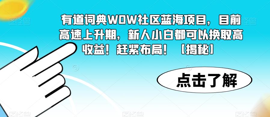 有道词典WOW社区蓝海项目，目前高速上升期，新人小白都可以换取高收益！赶紧布局！【揭秘】|淘骐网赚资源库