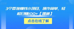 3个零撸赚钱小项目，操作简单，轻松日赚100+【揭秘】|淘骐网赚资源库