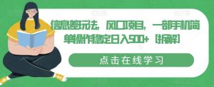 信息差玩法,风口项目,一部手机简单操作稳定日入500+【拆解】|淘骐网赚资源库