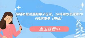 陌陌私域流量野路子玩法，20块钱的东西卖200持续爆单【揭秘】|淘骐网赚资源库