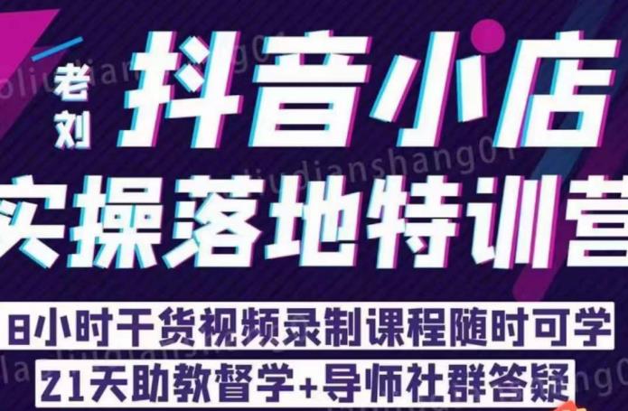 老刘·抖店商品卡流量，​抖音小店实操落地特训营，8小时干货视频录制课程随时可学|淘骐网赚资源库