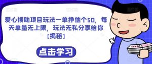 爱心援助项目玩法一单挣他个50,每天单量无上限,玩法无私分享给你【揭秘】|第一资源库