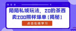 陌陌私域玩法,20的茶西卖200照样爆单【揭秘】|淘骐网赚资源库