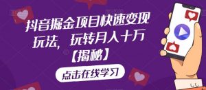 抖音掘金项目快速变现玩法，玩转月入十万【揭秘】|淘骐网赚资源库