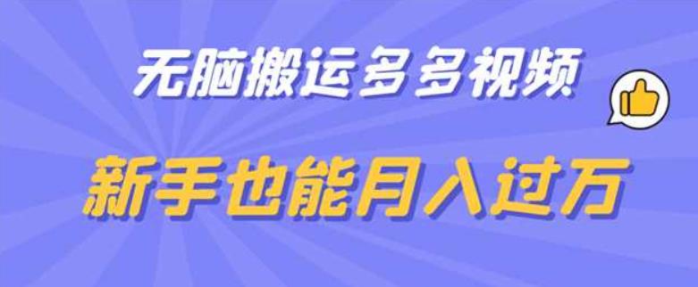 无脑搬运多多视频,新手也能月入过万【揭秘】|淘骐网赚资源库