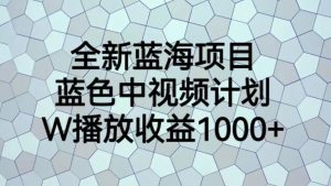 全新蓝海项目,蓝色中视频计划,1W播放量1000+【揭秘】|第一资源库