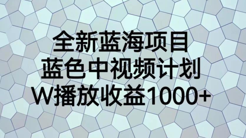 全新蓝海项目，蓝色中视频计划，1W播放量1000+【揭秘】|淘骐网赚资源库