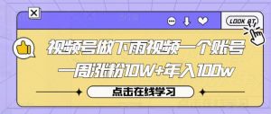 视频号做下雨视频一个账号一周涨粉10W+年入100w【揭秘】|淘骐网赚资源库